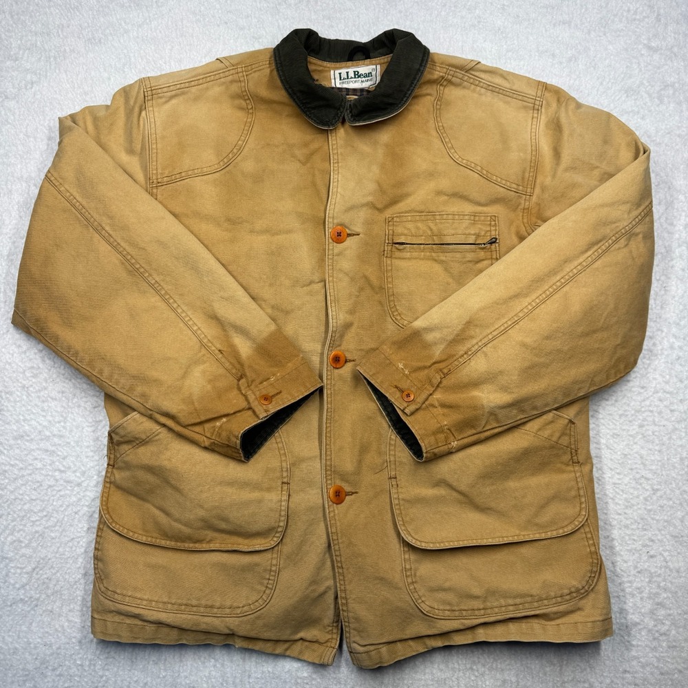 VTG LL Bean Jacket Brown Blanket Lined Primaloft Chore Barn‎ Work Coat Men's L